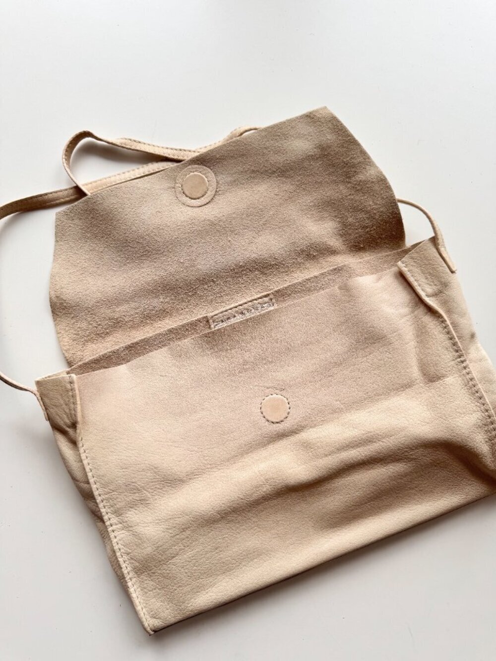 ZARA Beige Genuine Leather Foldover Flap Metal Frame Crossbody Bag Purse - Picture 10 of 15